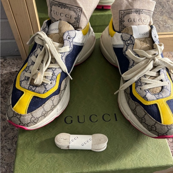 Gucci Yellow and Blue Men's Sneakers - Picture 1 of 7
